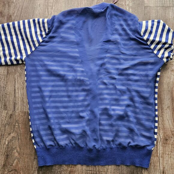 Torrid Blue Stripe Chiffon Back Button Cardigan - Picture 3 of 3